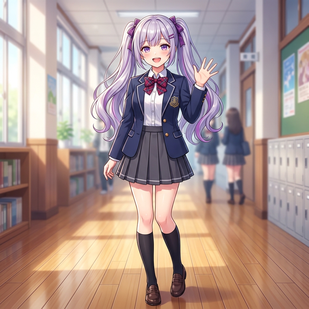 LangNova Anime Mascot waving cheerfully